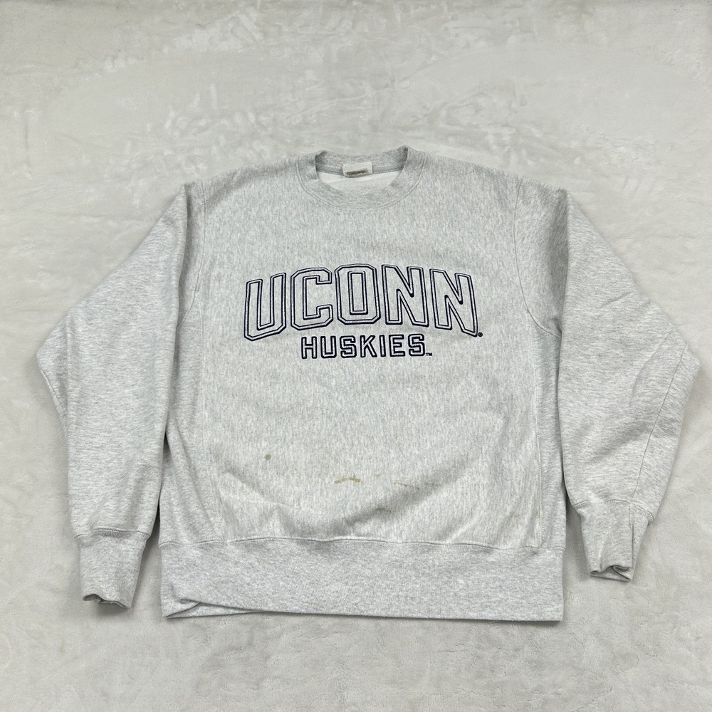 Champion Sweatshirt Mens Medium Grey UConn Huskies Reverse Weave Crewneck